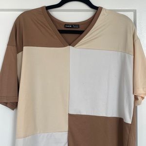 oversized block color v neck tshirt
